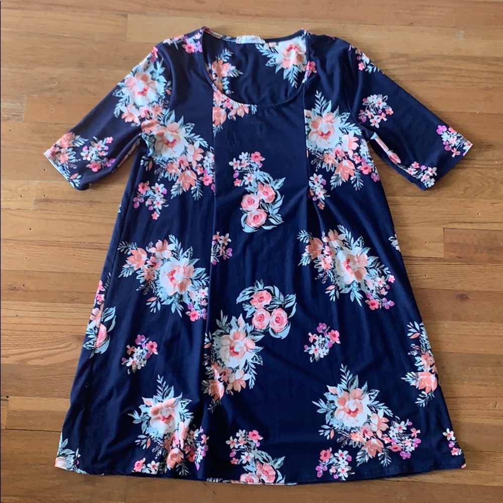 Navy Floral Swing Dress